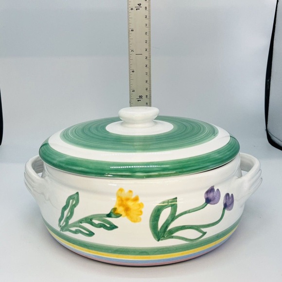 Caleca Italian Pottery Casserole Dish With Lid Spring Flowers Easter Italy - Picture 15 of 15